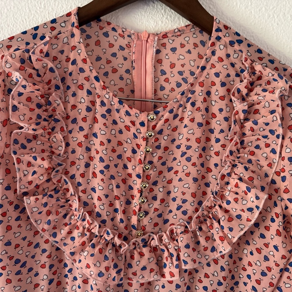 Romantic Ruffle Dress Prairiecore Floral Dainty High Neck Flowy Cottagecore M/L - Picture 8 of 15